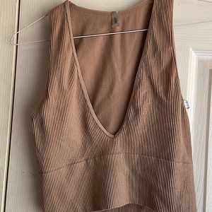 Tan ribbed cropped tank
